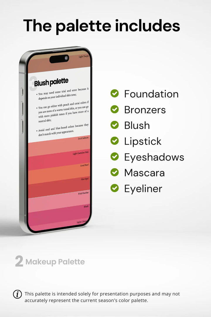 Phone showing palette with included items list.