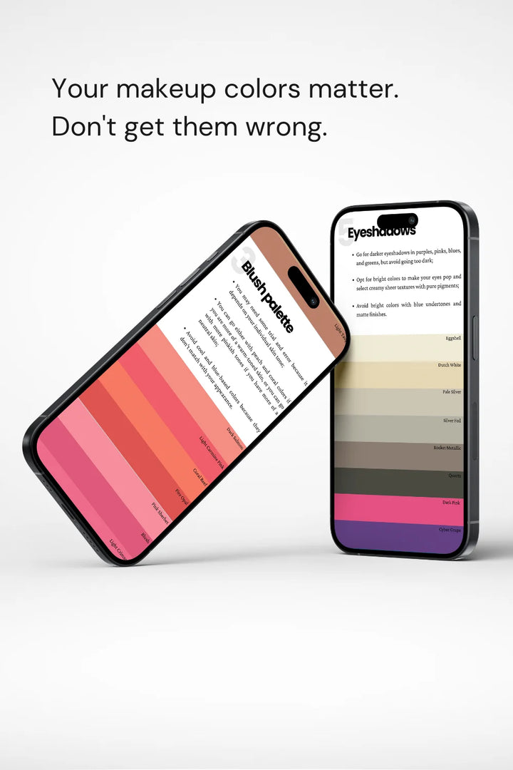 Phones displaying Bright Spring palette. Text: 'Your makeup colors matter. Don't get them wrong.