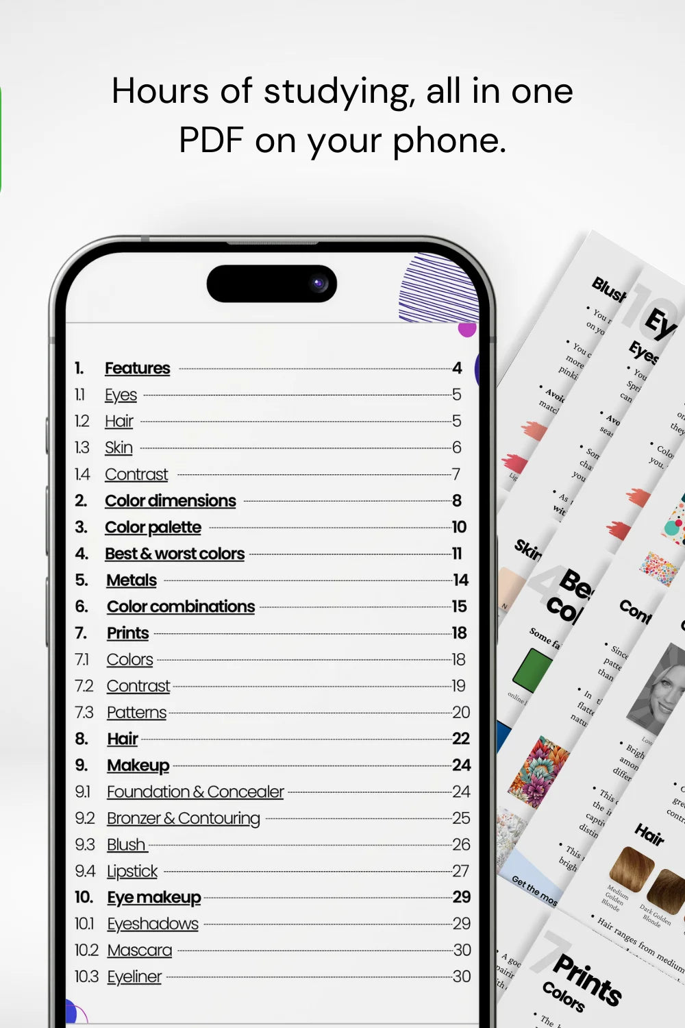 Table of contents from Bright Spring Seasonal Guide displayed on phone, with guide pages in background.