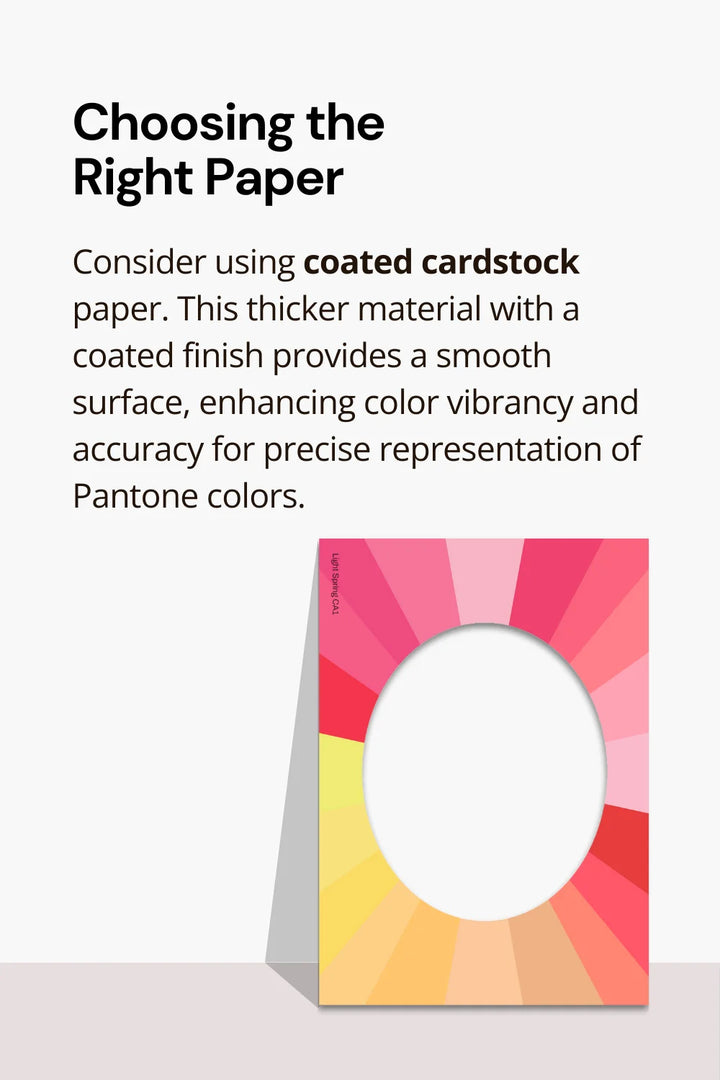 Guide on selecting the right paper for the Color Analysis Printable Face Frames Kit, featuring a face frame leaning against a wall.