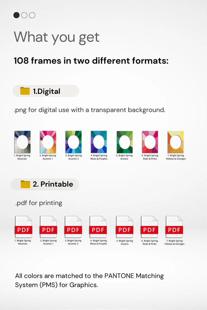 Color Analysis Kit contents: face frames in PNG and PDF formats.