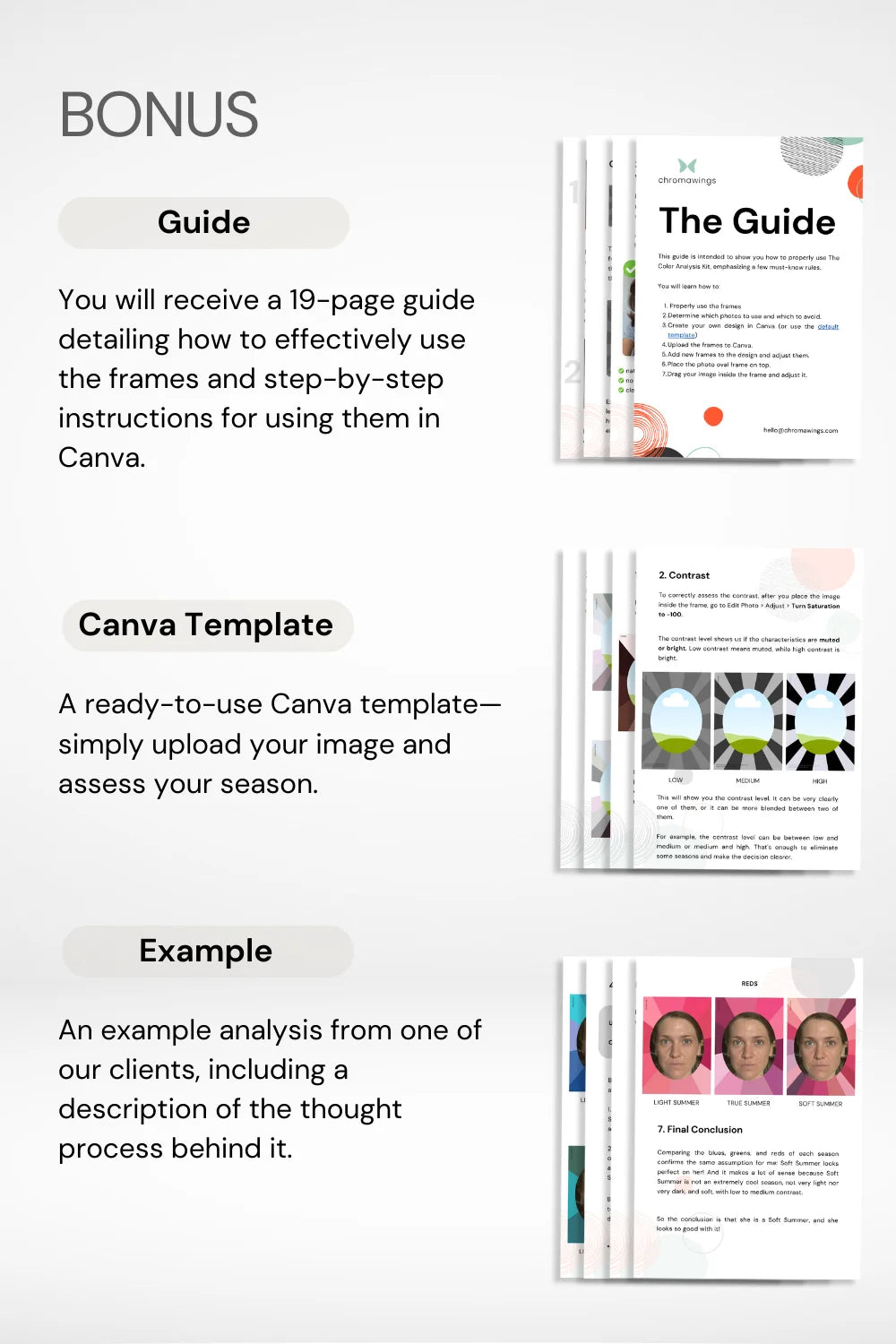 Bonus: guide, canva template and color analysis example.