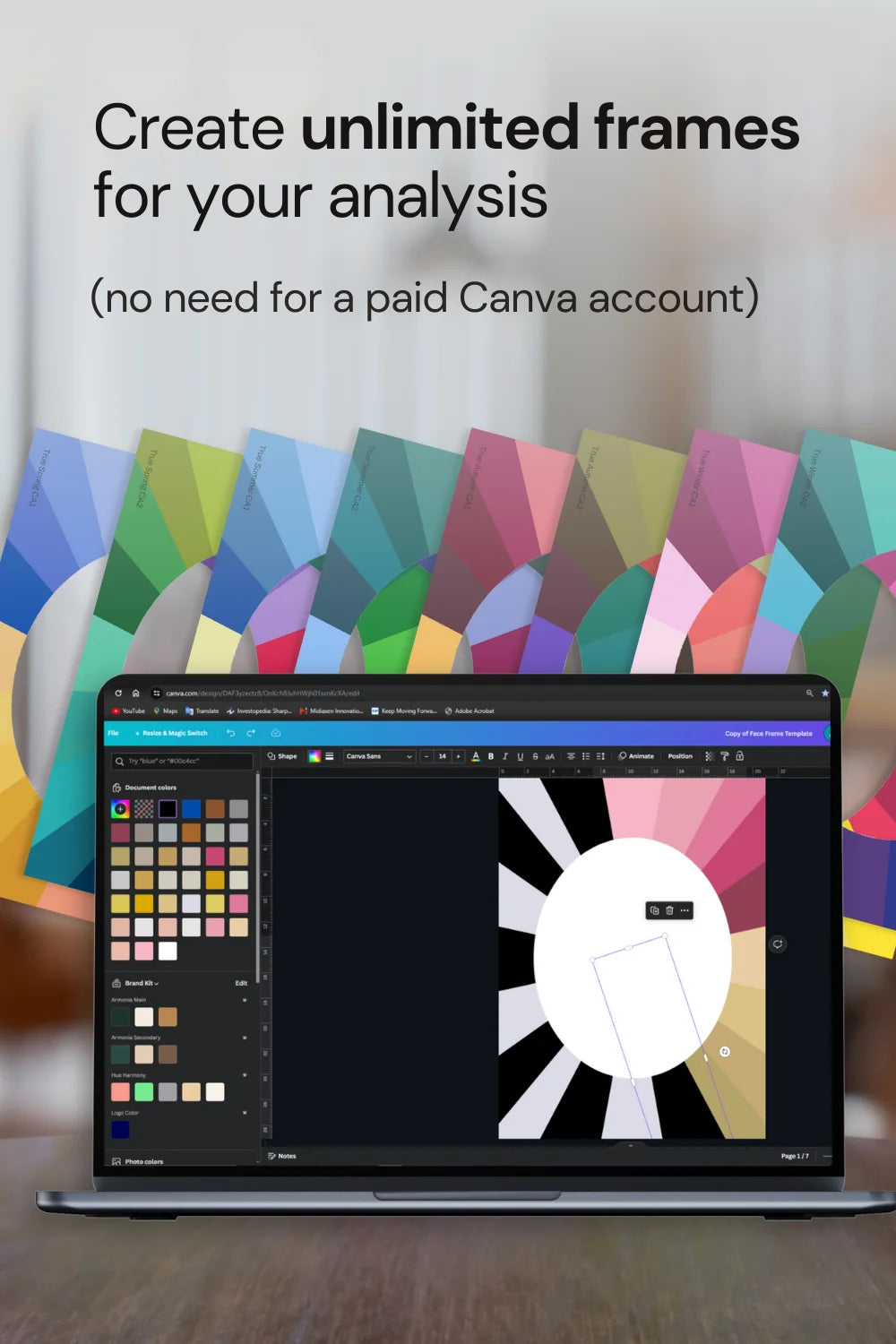 Color Analysis Canva Template: Template being used on laptop in Canva.