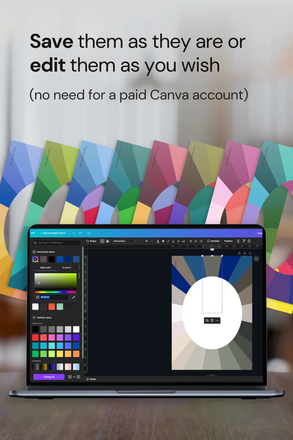 Color Analysis Canva Template: Template being used on laptop in Canva.