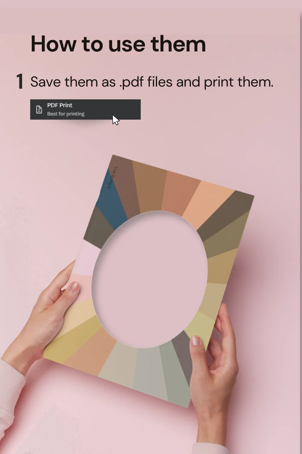 Color Analysis Canva Template: Hands holding physical face frame for printing.