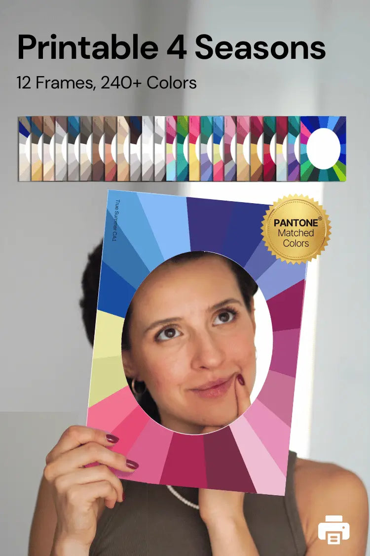 Color analysis printable 4 seasons, cover image, myself using a face frames