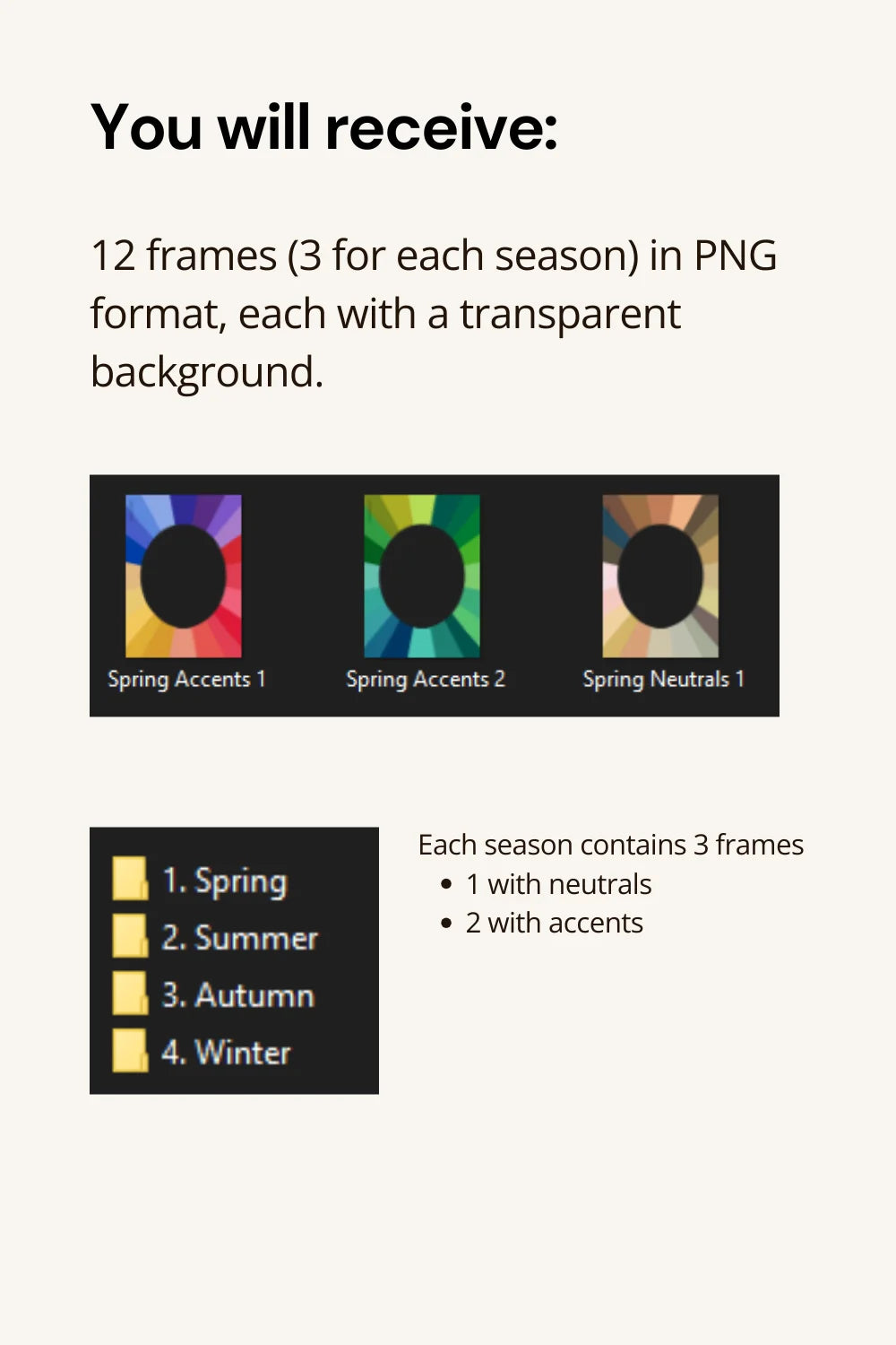 Color Analysis Kit: 12 Frames in PNG Format, Organized by 4 Seasons