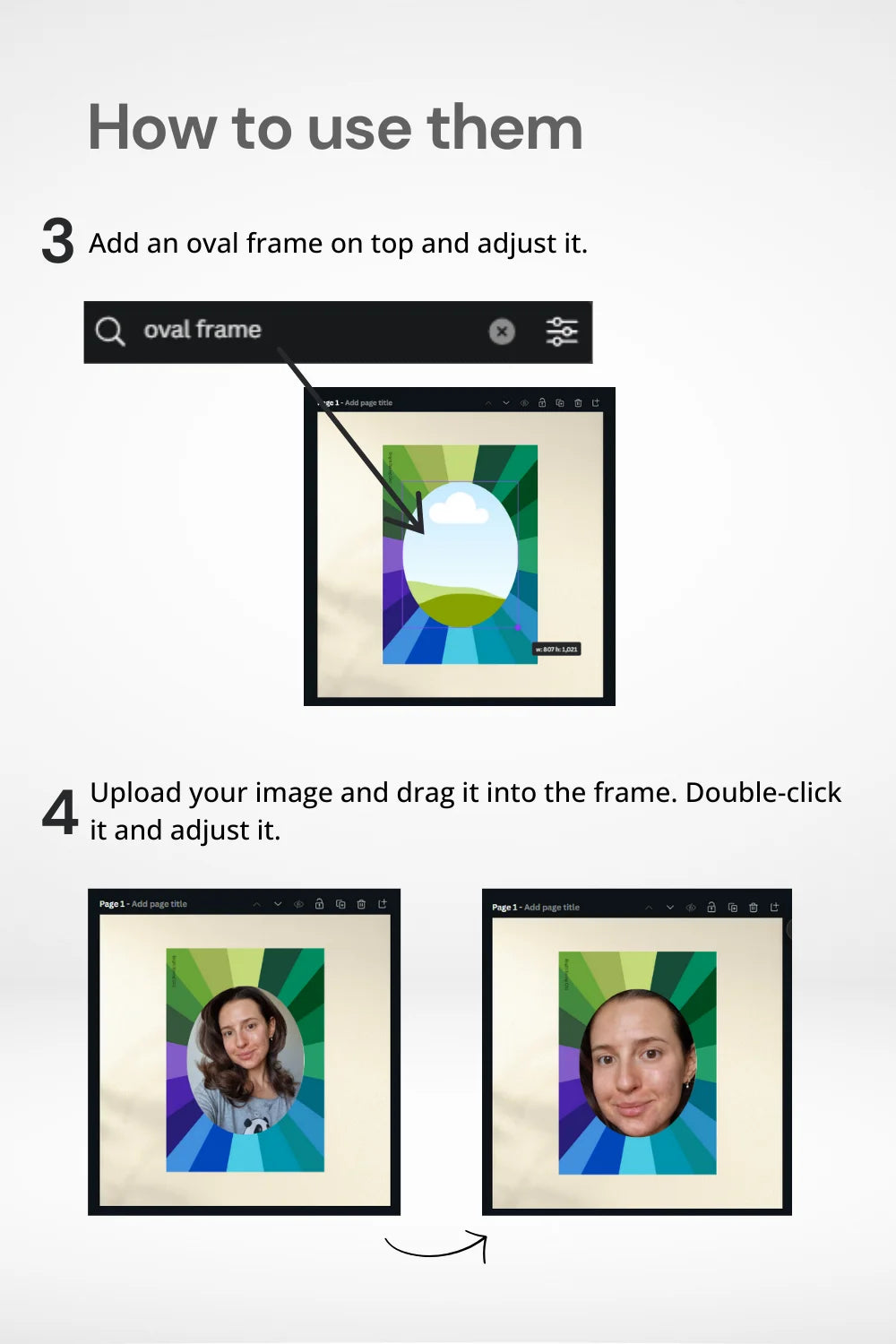 Color Analysis Kit: How to Use - Step 3: Add Oval Frame, Step 4: Upload Your Image and Drag Over Oval Frame