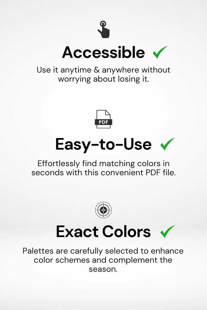 Displaying palette features: accessible, easy to use, and exact colors.