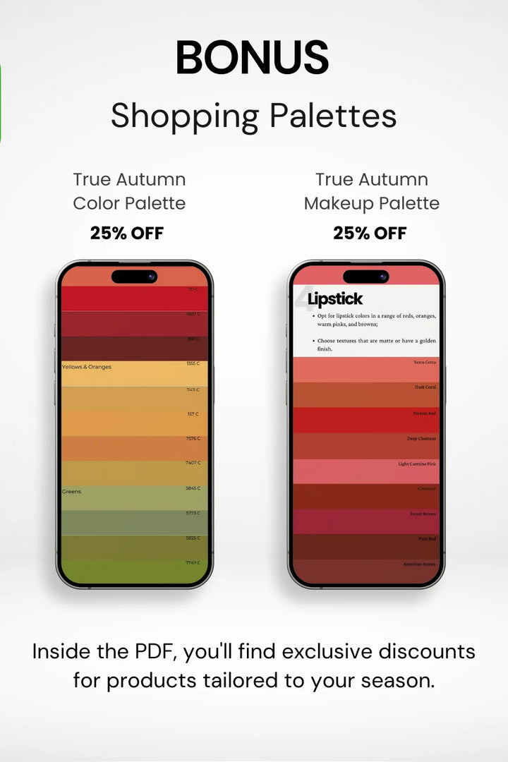 Bonus: Shopping palette inside True Autumn Seasonal Guide, offering 25% off color and makeup palettes.