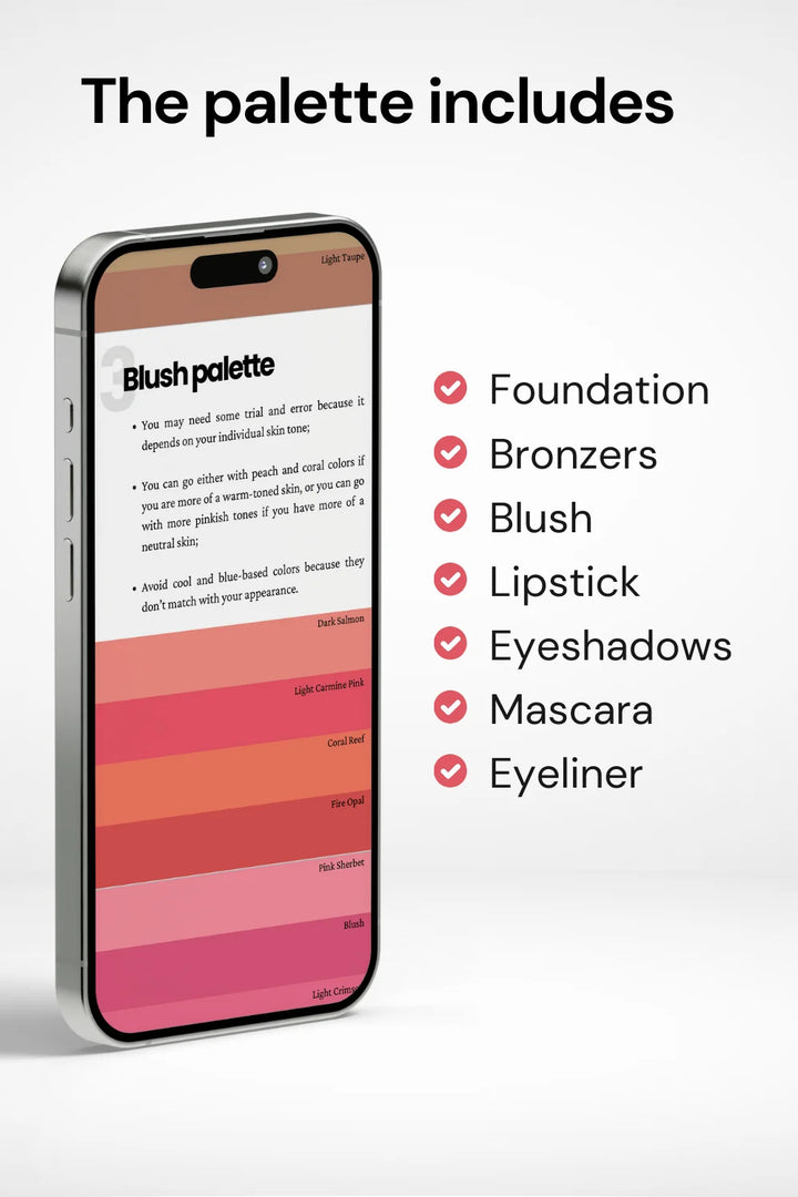 Phone showing palette with included items list.